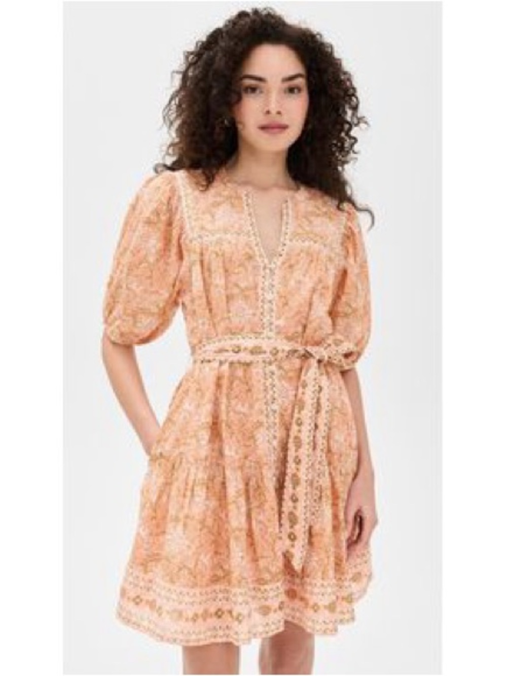 Cleobella Calista Peach Floral Lace-Trim mini dress XL NWT